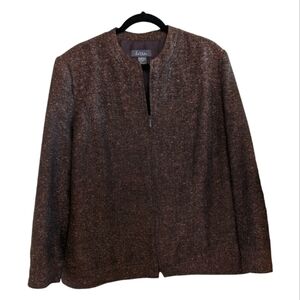 la Vita Brown Tweed Full Zip Front Collarless Lined Jacket Size 22W EUC